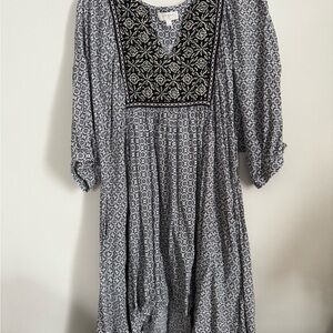 Umgee Black and White Geometric Long Sleeve Dress